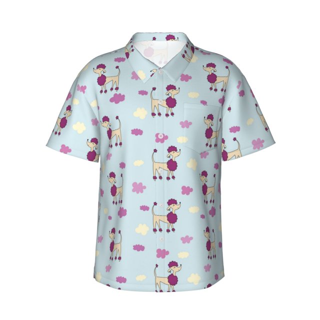 Fotbe Poodle Dog Camisa Hawaiana para Hombre Unisex – Camisa Casual de Verano con Botones de Manga Corta de Algodón y Lino,Large