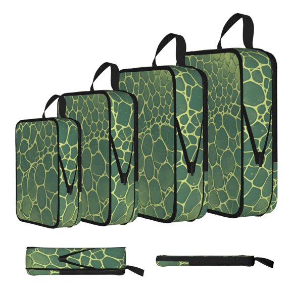 4piece Compression Bag Water Proof Soft Light Resistance To Tear And Extensible For Outdoor Camping During Family Vacation Trips Snake Skin Print Style Lightgreen_4