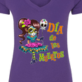 thumbnail image 4 of Inktastic DÃ­a De Los Muertos Girl with Skull Balloon Women's V-Neck T-Shirt, 4 of 5