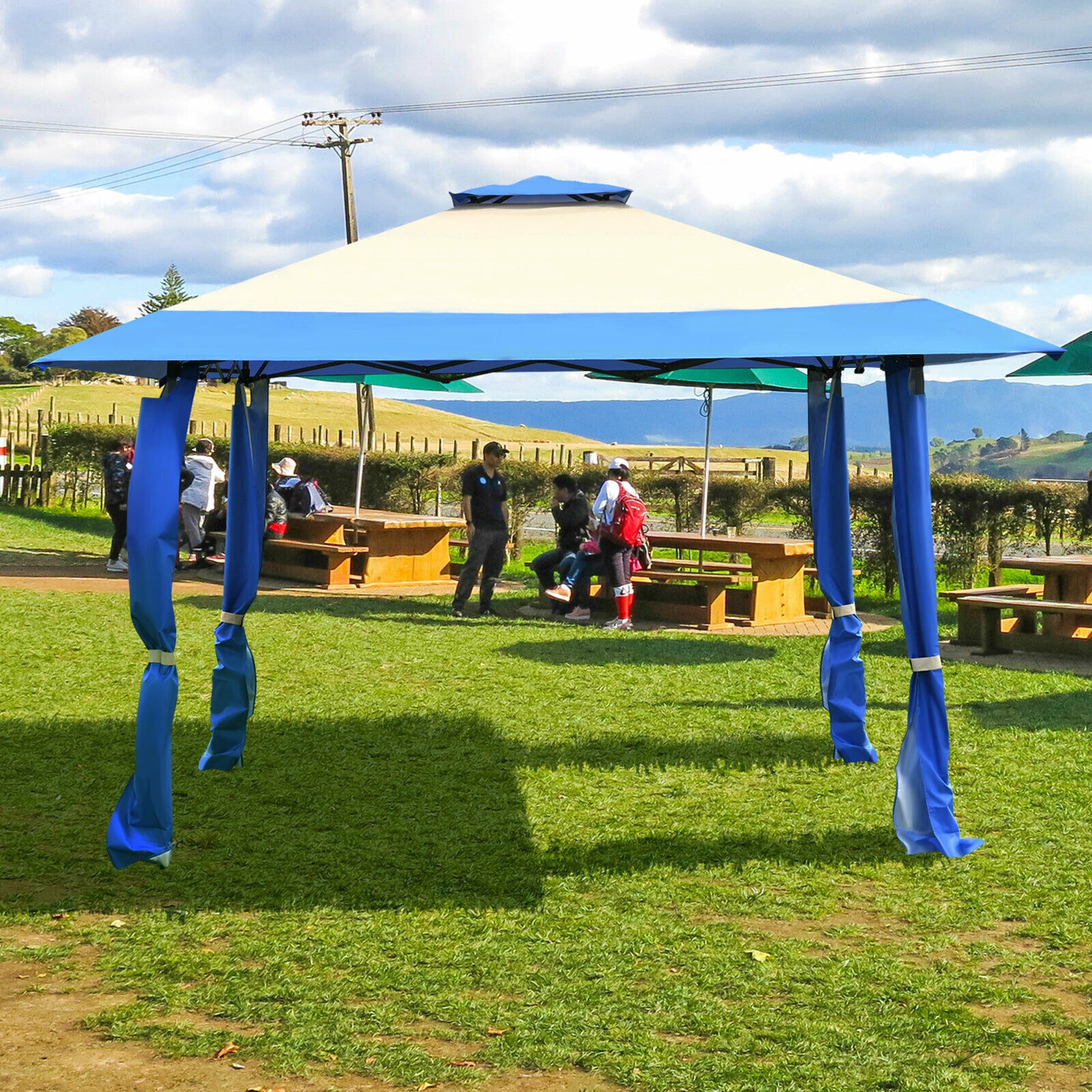Gymax 13' x 13' Folding Patio Pop-up Gazebo Canopy Tent Outdoor Shelter Shade Blue