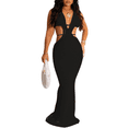 thumbnail image 4 of Vestido largo maxi sexy blanco para mujer, con aberturas, cuello halter, sin mangas, espalda descubierta, ajustado, de punto de crochet, 4 of 4