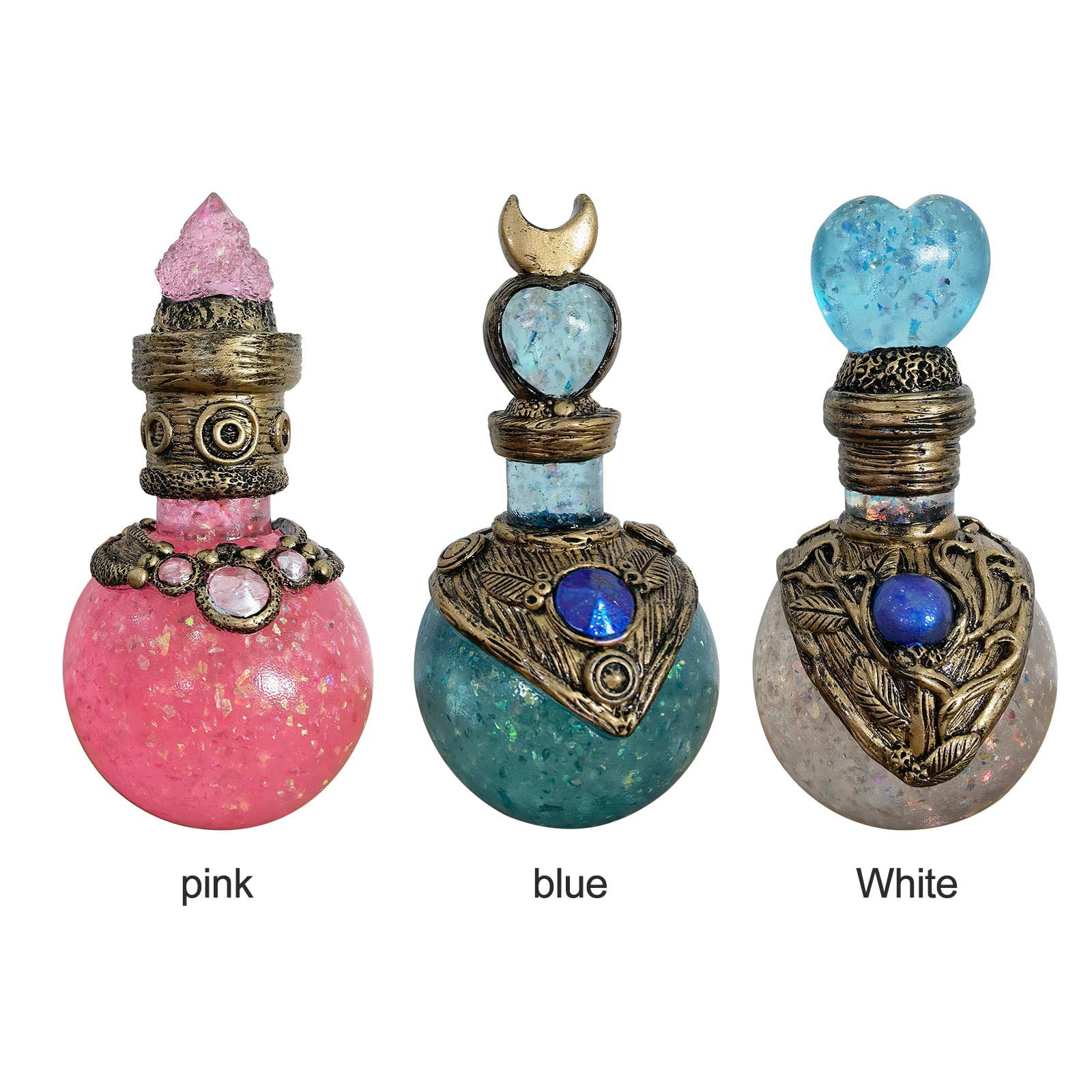 general3 Magic Potion Bottles for Witches Mermaid Aura Perfume Bottles  Quartz Crystals Jeweled Wishing Bottles Vintage Resin Decorative Bottles  Gifts