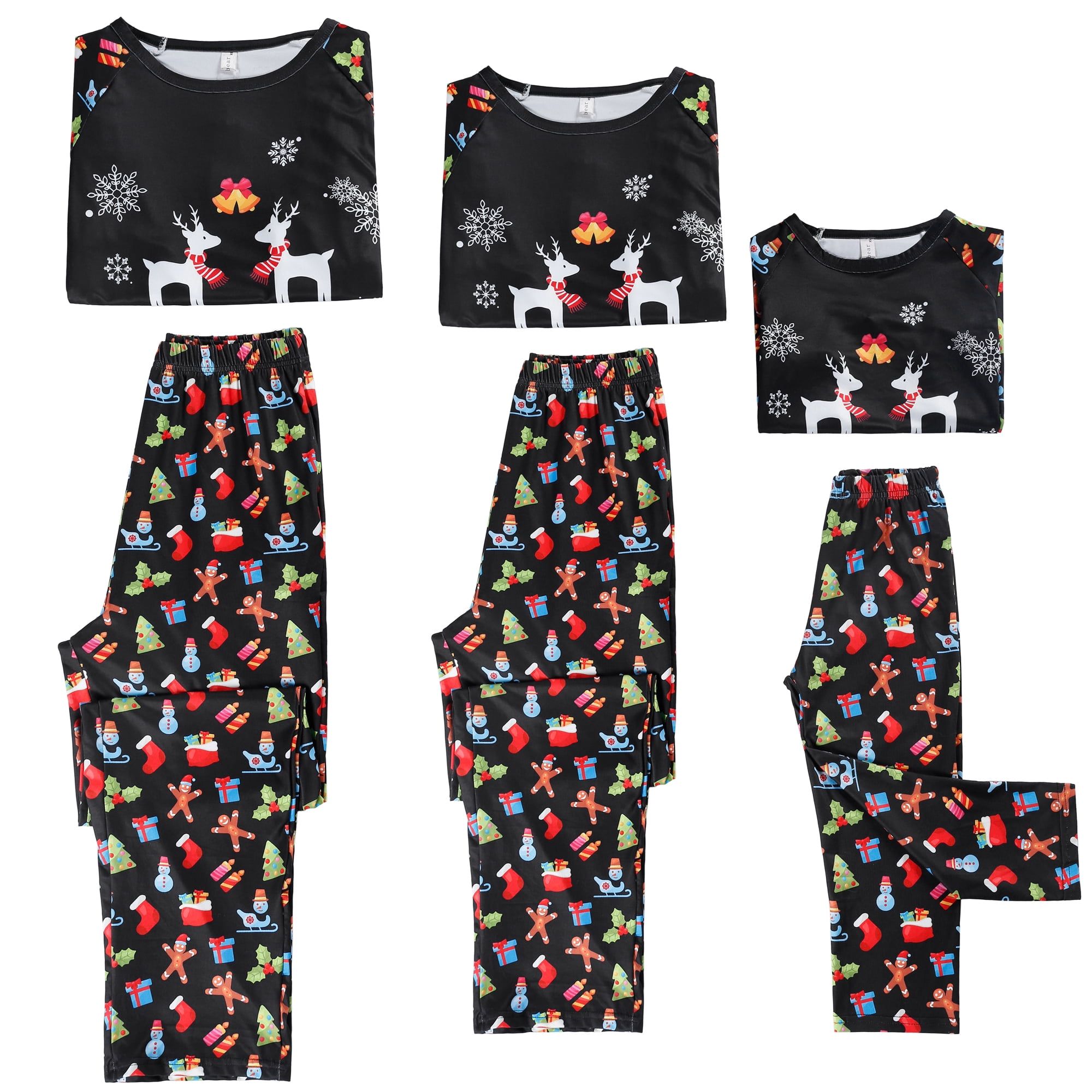 DARING DIVA Pajama Set Deer Print Long Sleeve Black Top Print Pant ["Boys & Girls"] L Black