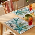 thumbnail image 4 of Coastal Teal Starfish Placemats Set of 8 Summer Ocean Beach Shell Pine Leaf Place Mats Indoor Wipeable Table Mats Washable Cloth Dining Table Placemats for Kitchen Holiday Party Home Decor 13x19 Inch, 4 of 9