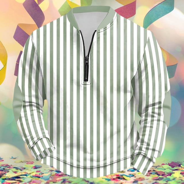 Chandail Sans Capuche pour Homme pour Usage Quotidien Décontracté Mode Urbaine Carnaval à Rayures Demi-Glissière Manches Longues Col Ras du Cou