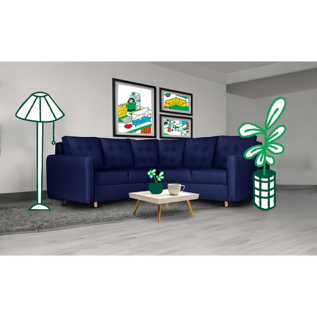 Sala Esquinera Modular 3 Piezas Makora Lino Azul