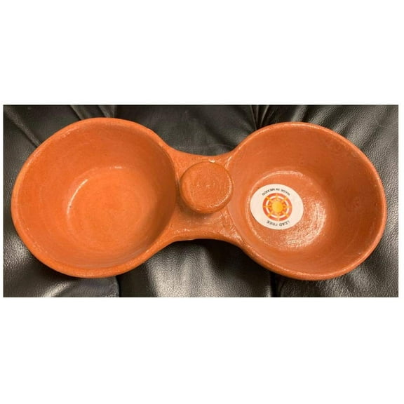 no!no! Mexican Salsera Salsero de Barro 2-Section Bowls Salsa Chips Guacamole Nuts Condiment Server Traditional Clay Party Dish Made in Mexico