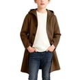 thumbnail image 5 of Ticikt Boys Casual Trench Coat Kids Winter Hooded Long Jacket Single- Pea Coat with Pockets,Color:Brown,Size:5-6 Years, 5 of 7