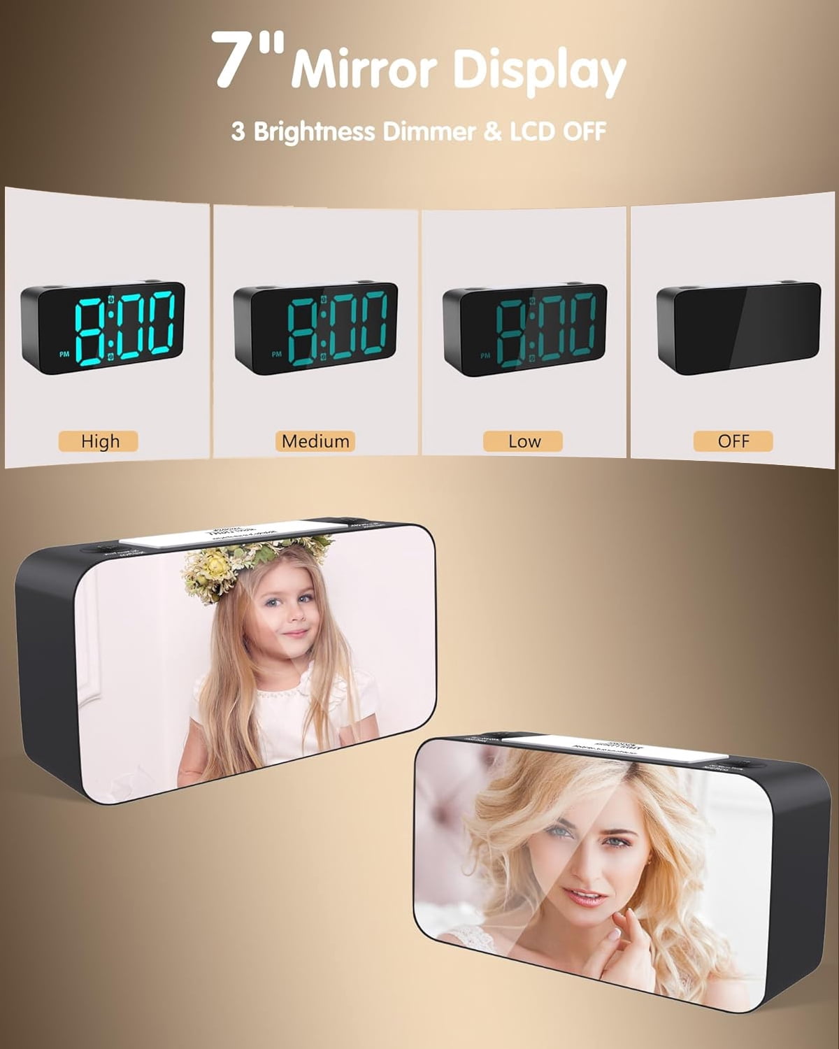 Annvch Extra Loud RGB Alarm Clock for Heavy Sleeper Hearing Impaired Deaf Bedroom, Rainbow Vibrating Dual Alarm with Bed Shaker,7-Color Night Light,USB Charger,Power-Off Memory