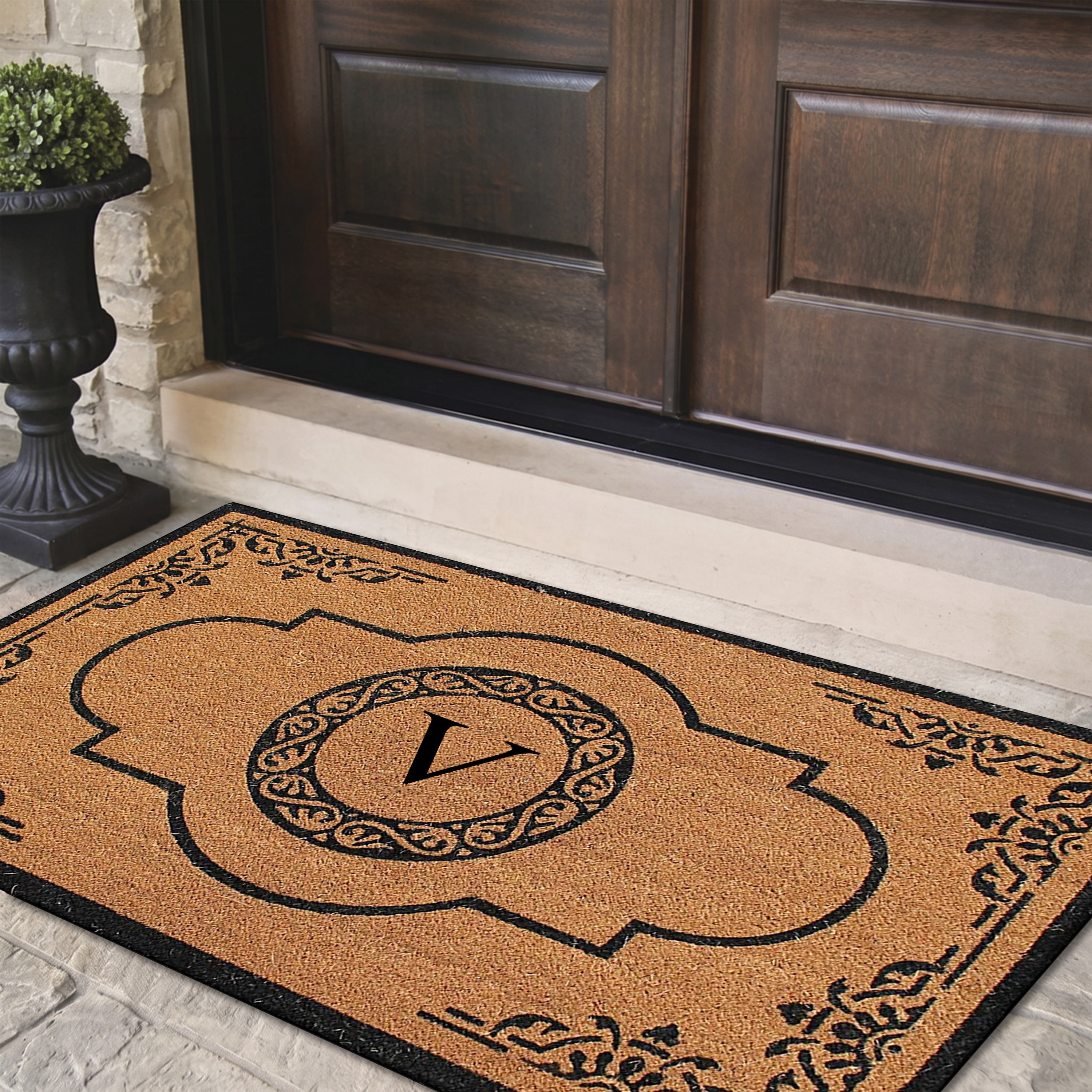 A1 Home Collections 36"x72" Natural Coir Monogrammed Doormat with PVC Backing, Heavy Duty Anti-Shed Front Door Mat