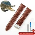 thumbnail image 3 of Correa de reloj de piel de cocodrilo de cuero genuino para hombre y mujer, hebilla de mariposa con aguja para Mido Longines Famous Master Omega IWC Watchband, 3 of 5