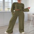 thumbnail image 3 of Women’s Two Piece Outfits Set Ribbed Knit Crop Tops Drawstring Pants, 3 of 7