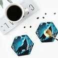 thumbnail image 5 of Fuzoiu Blue Full Moon Wolf Print Leather Coasters Set,Drink Coasters Set of 6,for Tabletop Protection, Durable PVC Coasters,Home Décor and Housewarming Gift,Hexagon, 5 of 7