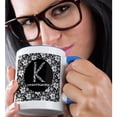 thumbnail image 2 of 3dRose, Pretty Black and White Floral Monogram Letter K, 15oz Two-Tone Blue Mug, 2 of 7