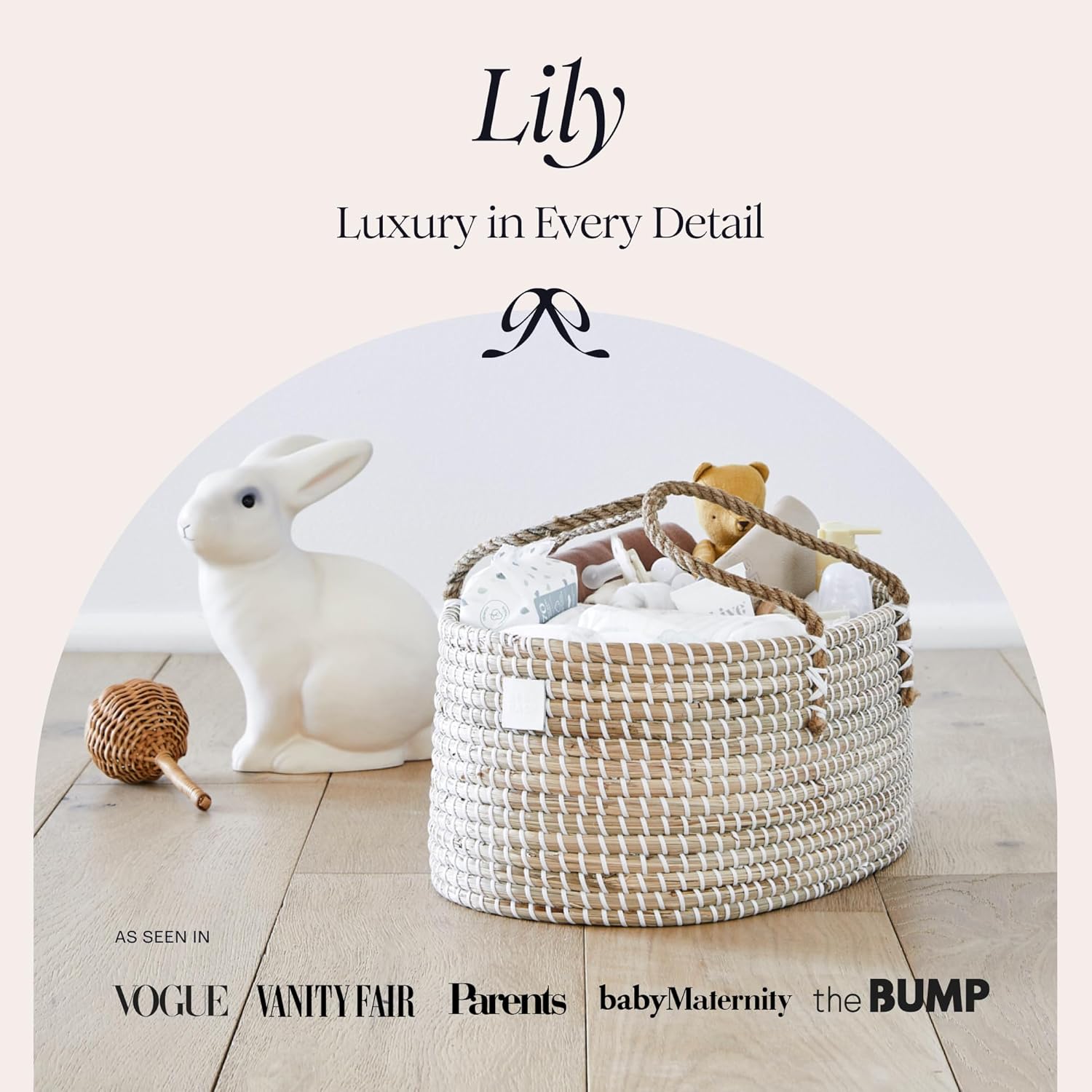 Premium Baby Diaper Caddy Organizer - Handmade - Seagrass Basket With Cotton Divider - Award-Winning & Luxury Diaper Caddy Basket - White (NATURAL)