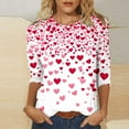 thumbnail image 4 of BangWanChi 3/4 Length Sleeve Womens Tops Women's Valentine's Day Fashion Printed T-shirt 3/4 Sleeves Blouse Round Neck Casual Tops, 4 of 5