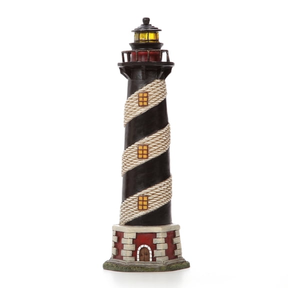 Hosley 8 Inch Tall Coastal Beach Themed Tabletop Resin Lighthouse Blinking Tower Light