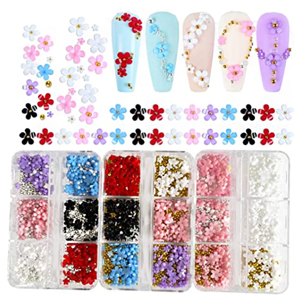 Dicasser 2 Boxes 3D Flower Nail Charms Acrylic Resin Flower Gems