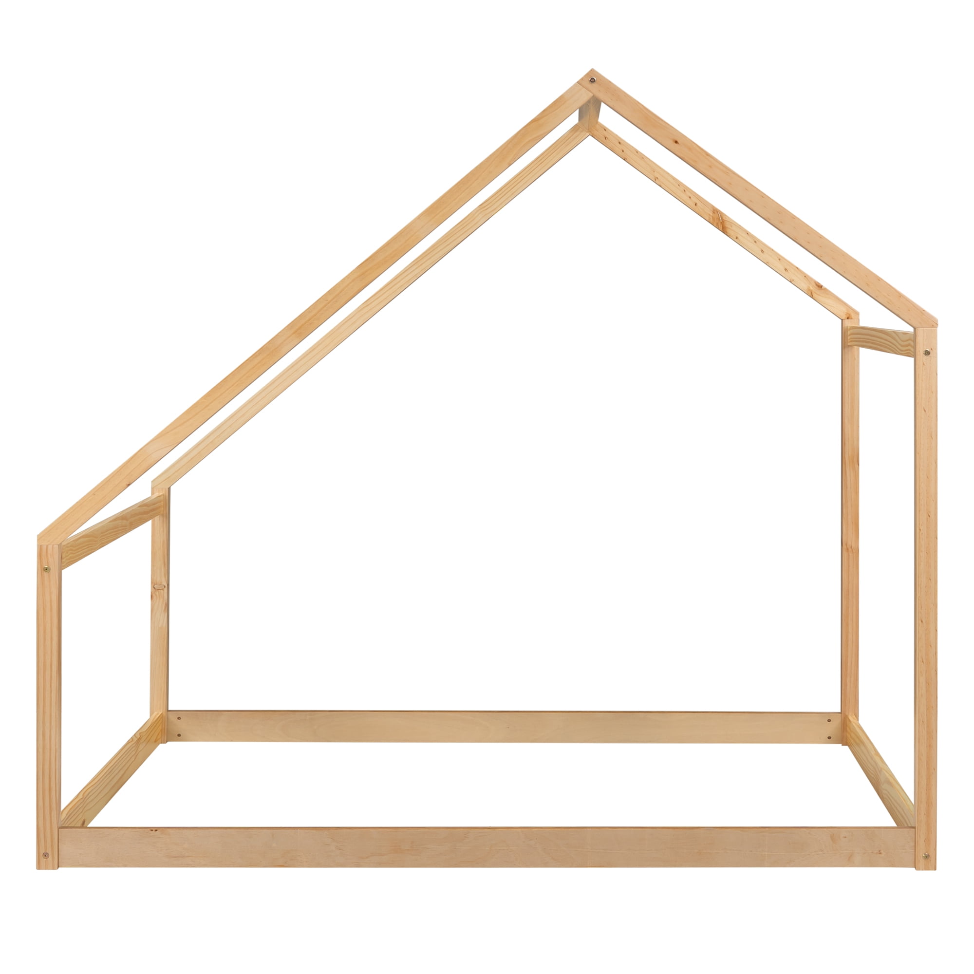 Gewnee Wood House Bed,Twin Size Montessori Wood Bed Frame with Roof for Kids Toddlers,Natural