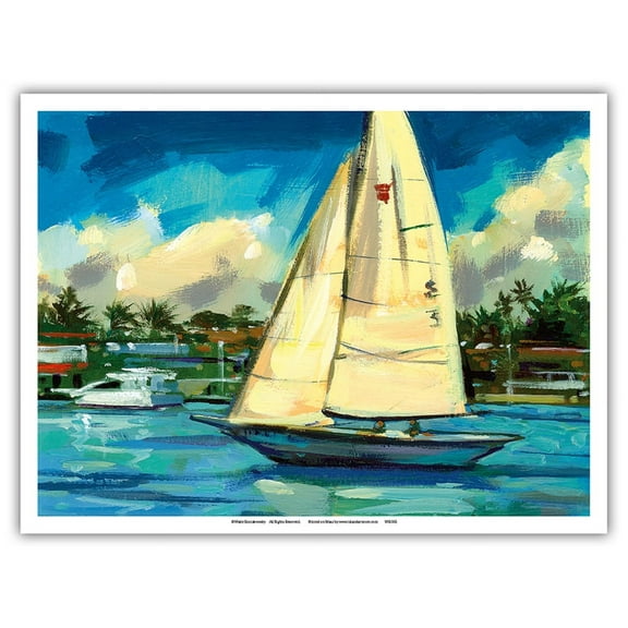 Newport Beach California - Sailing - From an Original Color Painting by Wade Koniakowsky - Master Art Print (Unframed) 9in x 12in