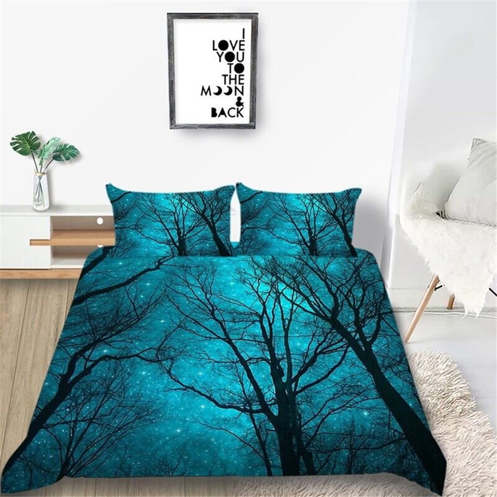 Kepooman 100% Brushed Microfiber Duvet Cover Set, 3 Pieces Super Soft Tree Printed Bedding Set, Full Size