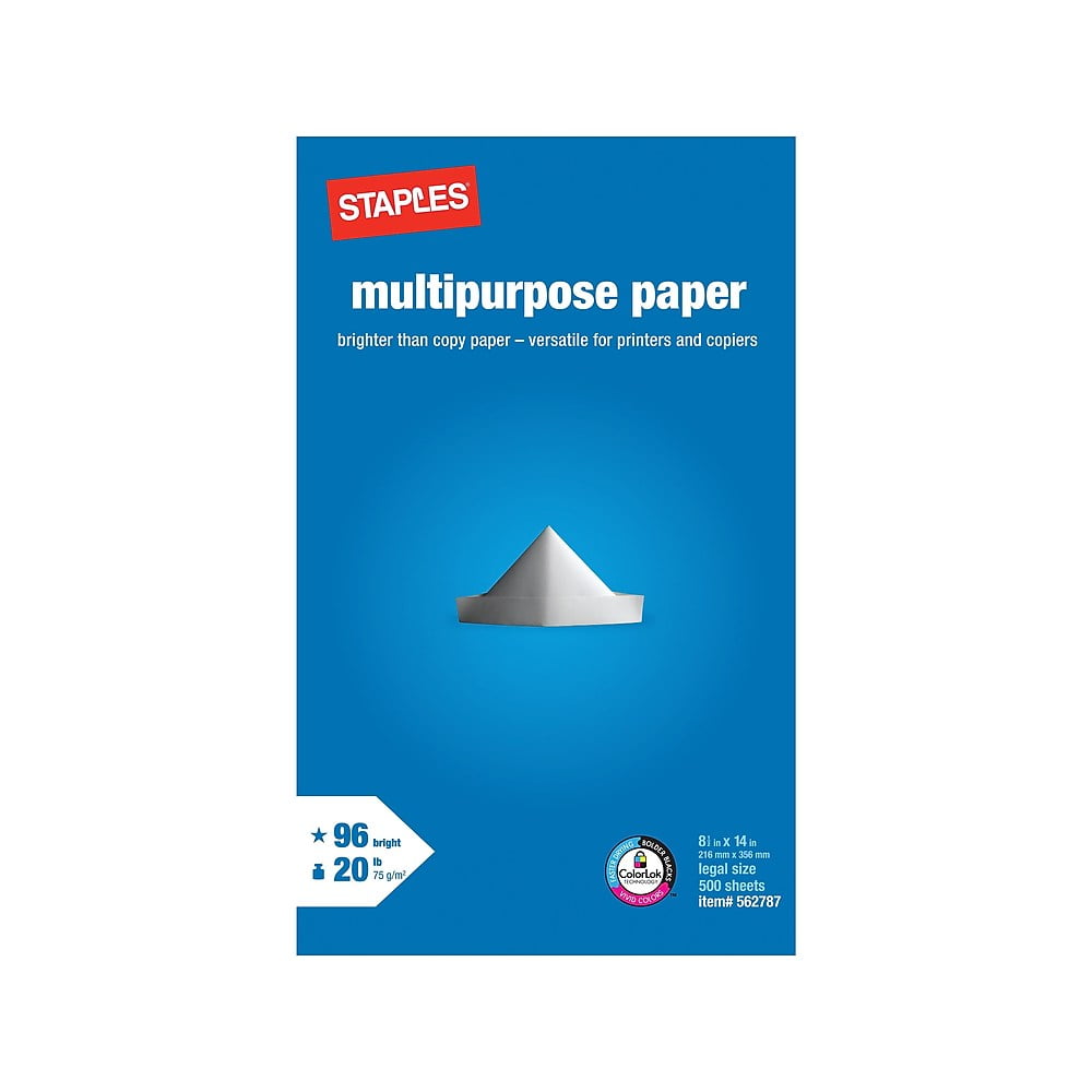 Staples 8.5" x 14" Multipurpose Paper 20 lbs. 96 Brightness 500/RM