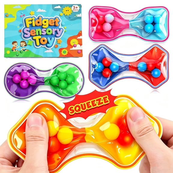 Sensory Fidget Toys for Kids Toddler: 4 Pack Color Sorting Squeeze Toys | Quiet Fidget Toys for Student Classroom - Sensory Calming Toys for ADHD Autism - Goodie Bags Stuffers