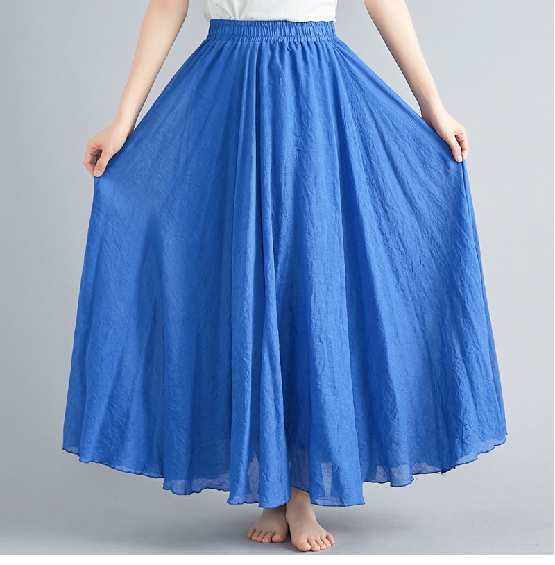 Maxi Skirts for Women Cotton Linen Bohemian Long Skirt Two Layer Swing  A-Line Flowy Skirt Denim blue - Walmart.com