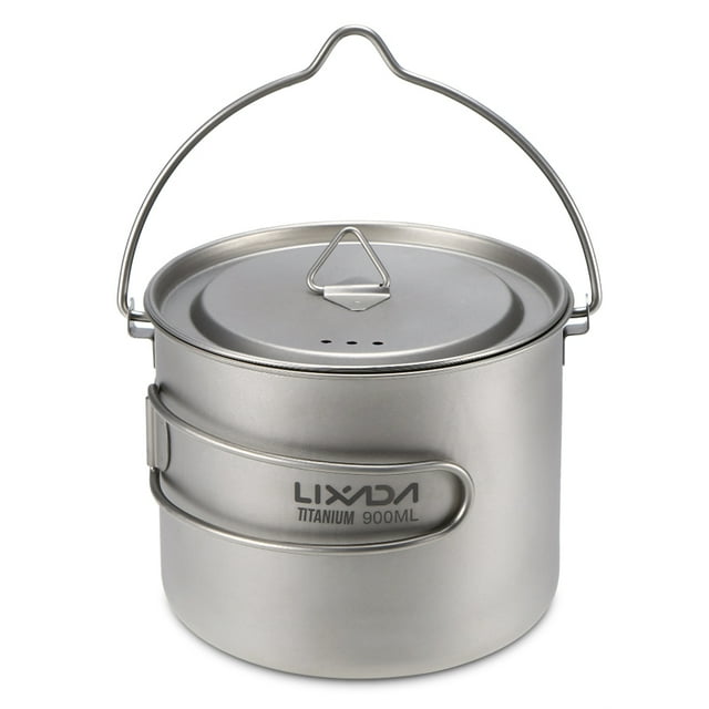Lixada Pot à Tasse en Titane 900ml Ultraléger Portable avec Couvercle et Poignée Pliable pour Camping Randonnée en Plein Air