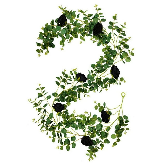 Artificial Plant 26 Fork Rose Leaf Rattan Indoor Home Decorations Halloween Black Decoration