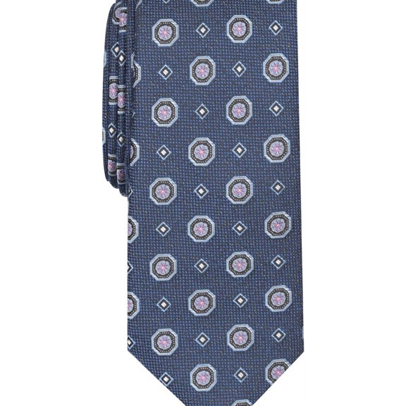 Tallia Mens Slim Medallion Self-tied Necktie, Blue, One Size