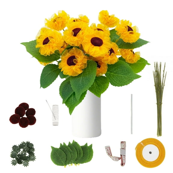 Sunflower Fabric Ribbons DIY Craft Kit with a Variety of Accessories - Fabric Ribbons DIY Craft Kit Sunflower for Mom Mothers Day Birthday Anniversary Christmas Valentine Gifts (Yellow)