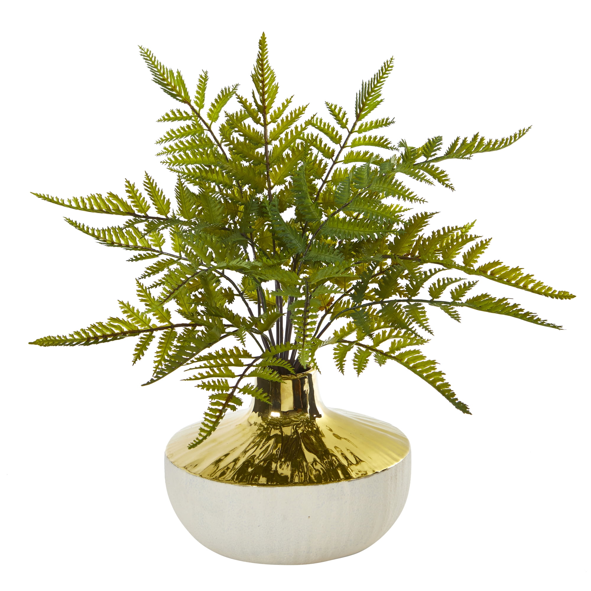 Nearly Natural 14 inch Fern Artificial Plant in Gold and Cream Elegant