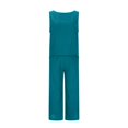 thumbnail image 4 of GILIGEGE Linen Sets for Women 2 Piece Summer Sleeveless Short Sleeve Top and Trousers Outfit Set Fashionable Plain Leisure Suit Loungewear with Pockets Wide Leg Pants Tracksuit Lounge Matching Sets, 4 of 8