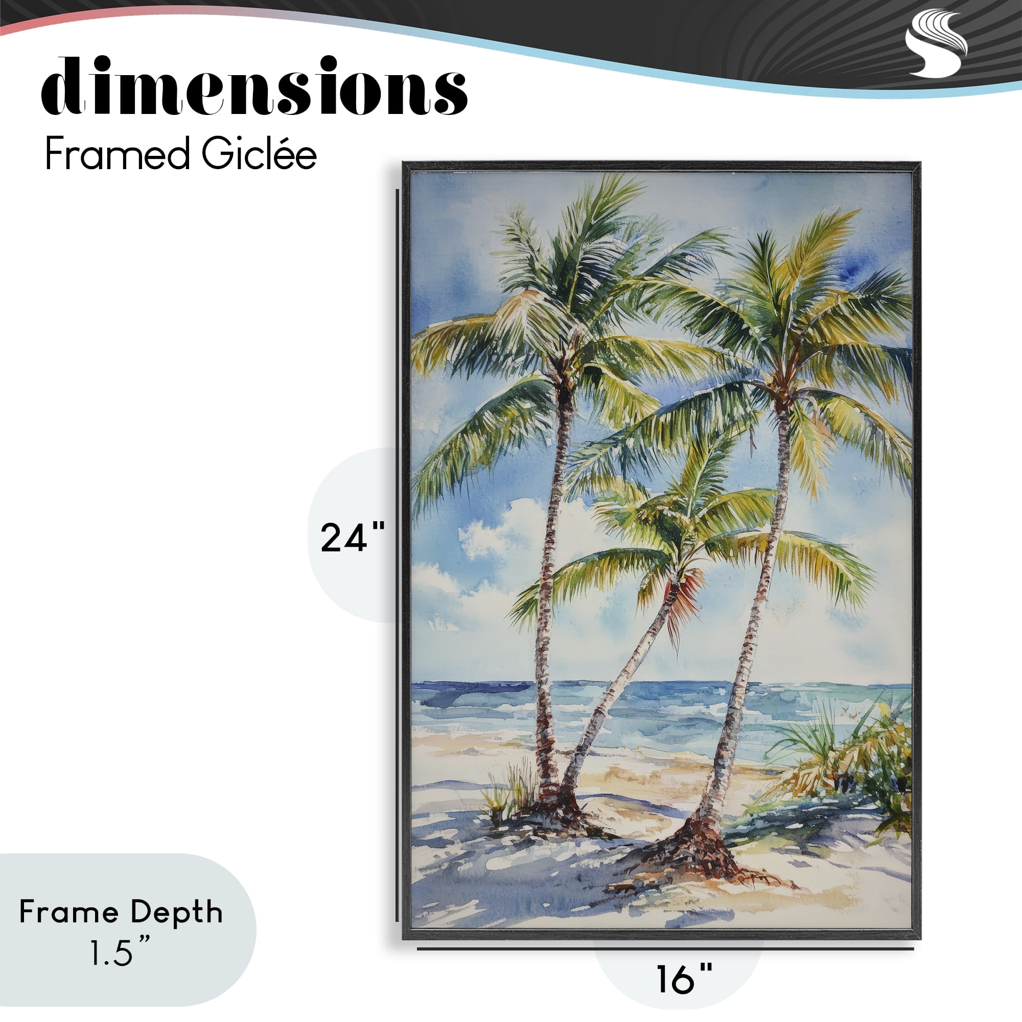Stupell Industries Windy Palm Trees on Shore Black Framed Giclee Art, design by Petal Prints Design