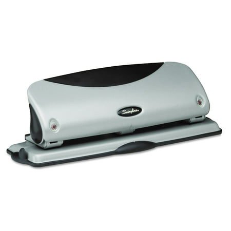Swingline 12-Sheet Easy View Desktop Three-Hole Punch, 9/32" Holes, Black/Silver