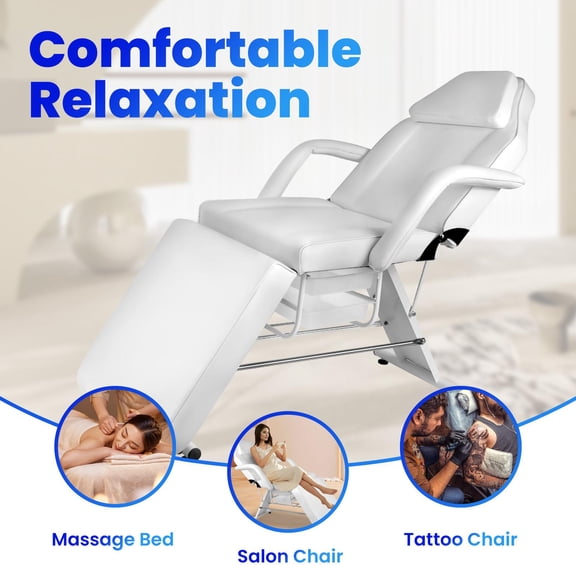 Muweixin White Professional 3-Section Reclining Salon Chair with 360° Swivel Stool, Heavy Duty 881 LBS Load Capacity Facial Bed with Removable Parts & Under-Seat Storage for Tattoo Studio Spa