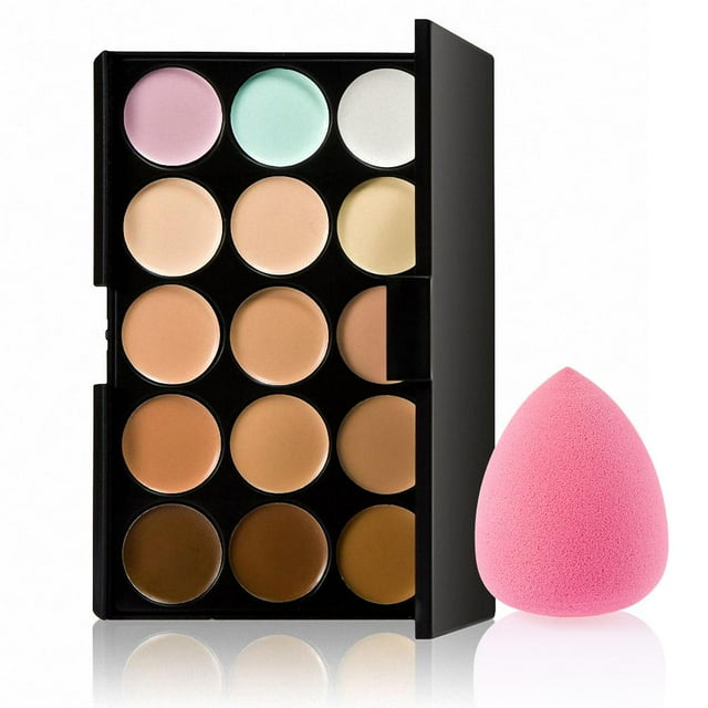 Correctora de de 15 Colores +1 Brocha de Maquillaje en Polvo en Crema +1 Esponja