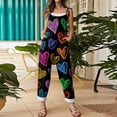 thumbnail image 3 of Fgvctg Valentine's Day Womens Jumpsuits Wide Leg Pant Vintage Love Heart Print Overall Sleeveless Rompers Spaghetti Straps Jumpsuits Loose Bib Overalls Sprimg Clothes With Pockets Earthy Yellow 4XL, 3 of 4