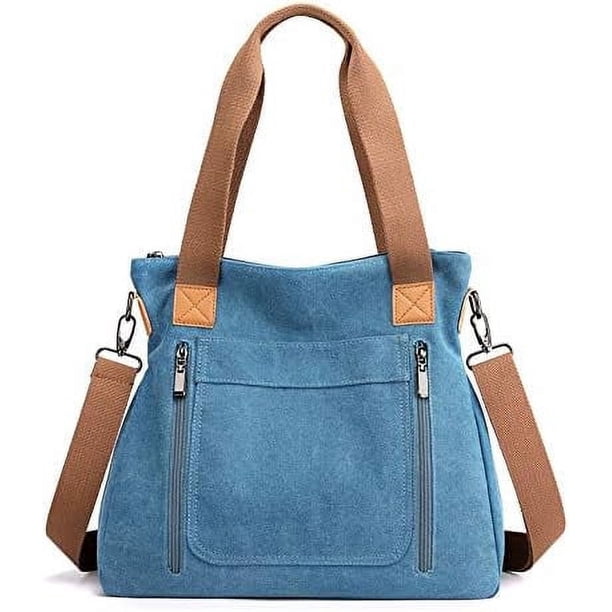 LHSHID Canvas Tote Purse for Women Work Shoulder Crossbody Bag Vintage Multi-pocket Handbags