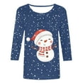 thumbnail image 4 of Fiaer Womens T Shirts Chritmas 3/4 Sleeve Plus Size Snowman Tshirts Crew Neck Trendy Baggy Casual Casual Tops Blue M, 4 of 4