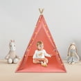 thumbnail image 3 of Wildnix 4-Person Waterproof Teepee Tent for Kids, Pink Cotton and Linen Play Tent with Light String, Comfortable Mat, and Stable Wood Poles for Bedroom or Playroom, 3 of 6