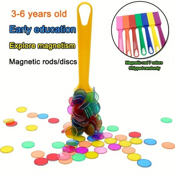 Baby Educational Toys Magnetic Stick Horseshoe Magnet With Metal Circle Transparent Piece Colorful Small Round Piece Kindergarten Physical Magnetic Toys Christmas, Halloween Gift