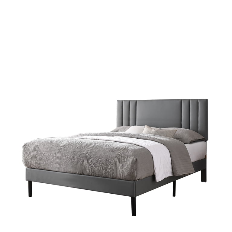 Gewnee King Platform Bed, Gray Upholstered Headboard photo 6
