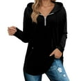 thumbnail image 2 of Quarter Zip Pullover Women 2025 Fall Winter Long Sleeve Plain Hoodie Hooded Sweatshirt Pullover Tops, 2 of 6