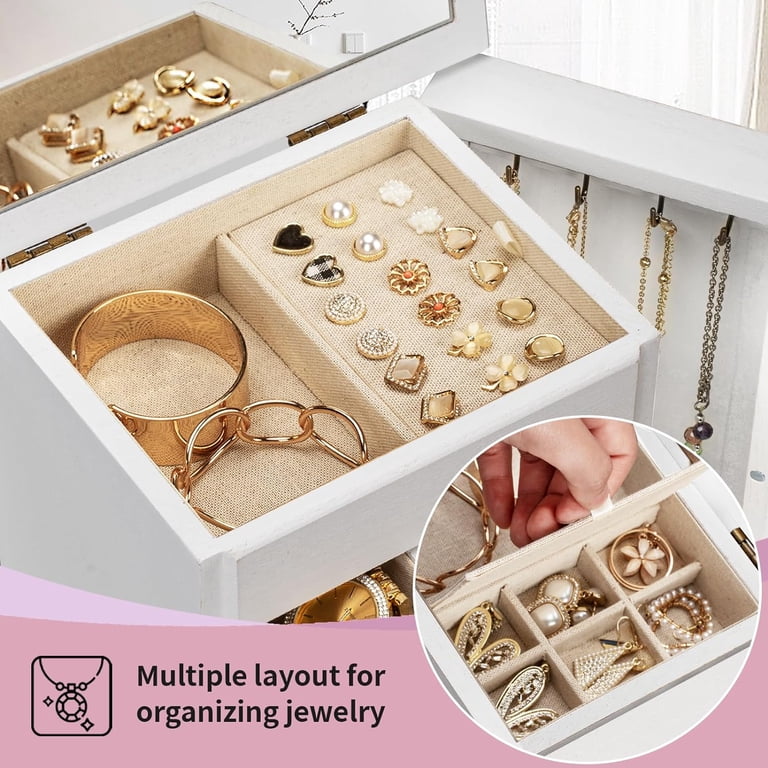 Sfugno 6-Layer Rustic Wooden Jewelry Box with Mirror photo 4
