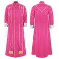 thumbnail image 4 of iiniim Men's Priest Robe with Gold Trim and Cross Front Zip Stand Collar Long Sleeve for Church Worship Pink M, 4 of 7