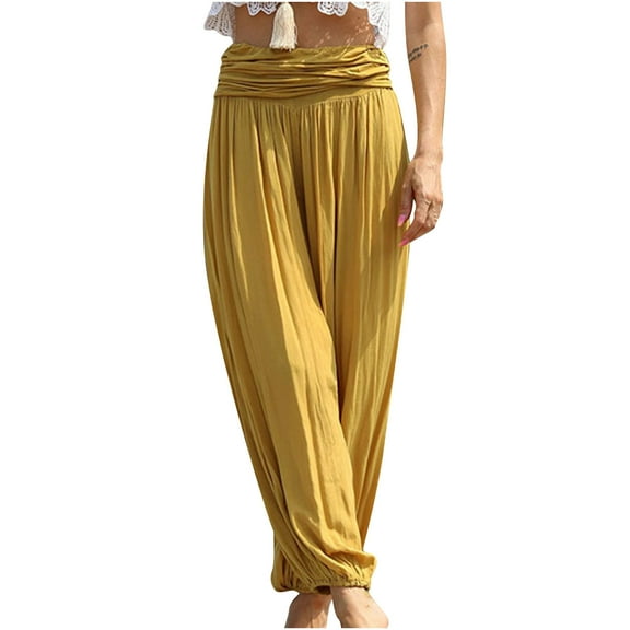 Women's Flowy Boho Beach Pants Loose Yoga Harem Joggers Casual Bohemian Palazzo Lounge Comfy Bottoms Trousers