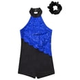 thumbnail image 5 of Doomiva Kids Girls Sleeveless Mock Neck Sequins Latin Jazz Ballet Dance Jumpsuit Biketard Unitard and Hair Scrunchies Royal Blue&Black 12, 5 of 6
