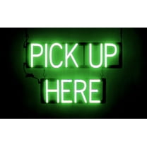 SpellBrite PICK UP HERE LED Sign for Business. 23.4" x 15.0" Green PICK UP HERE Sign Has Neon Sign Look With Energy Efficient LED Light Source. Visible from 500 Feet, 8 Animation Settings.